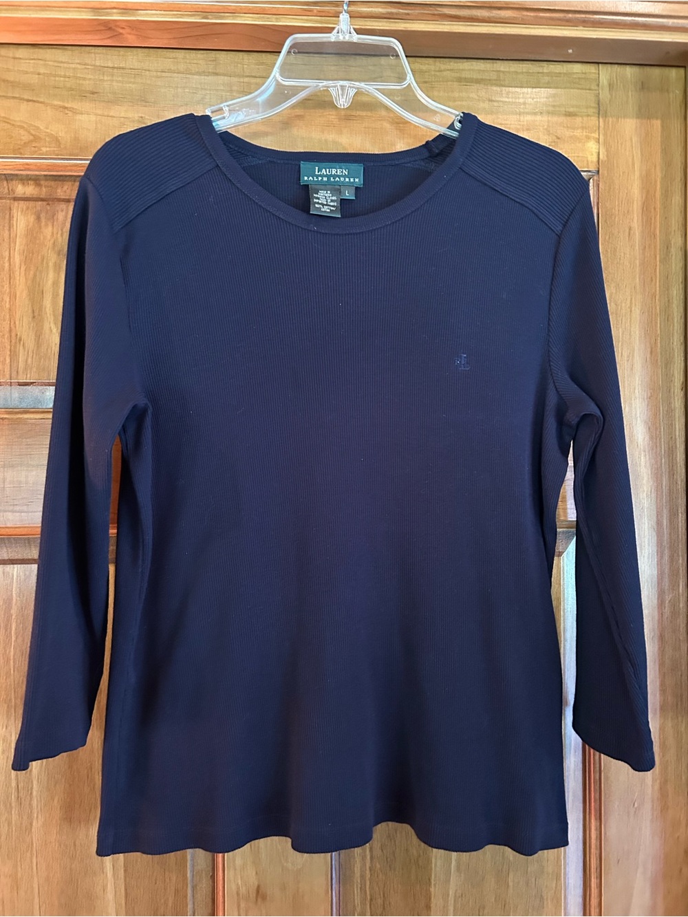 Lauren Ralph Lauren Navy Ribbed 3/4 Sleeve Top